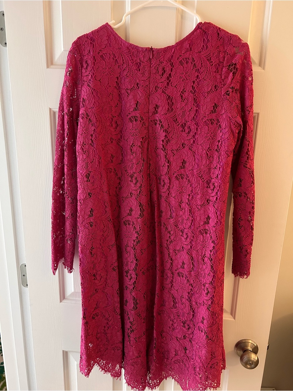 Adam Lippes Fuchsia Lace Long-Sleeve Shift Dress
